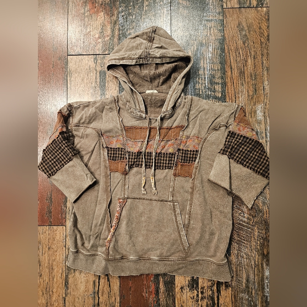 Easel Women's Hoodie - Boho, Brown Patchwork, Medium
